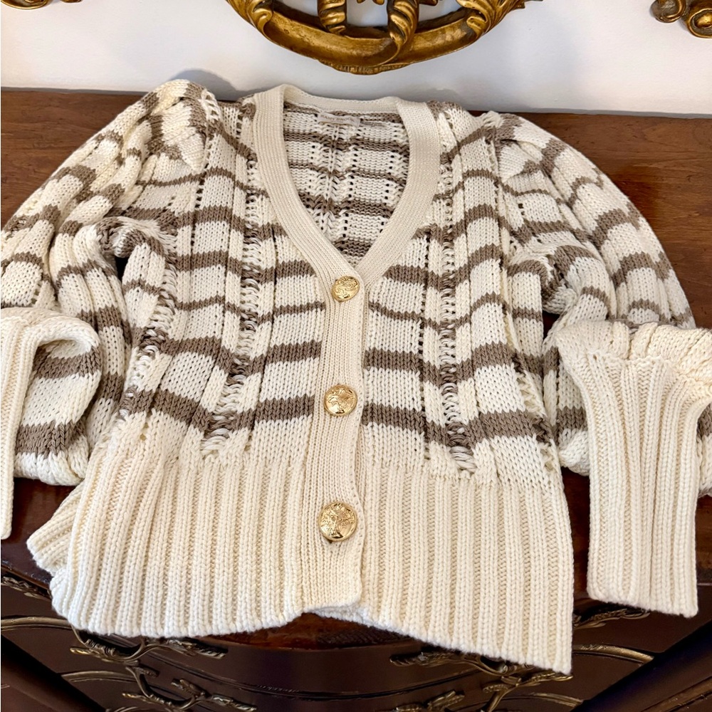 Ramy Brook Cream and Tan sweater sz sm nwot